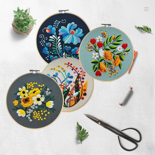 4-pack broderikit för nybörjare med mönster, stämplade korsstygnskit för vuxna med broderiram och instruktioner, handbroderikit