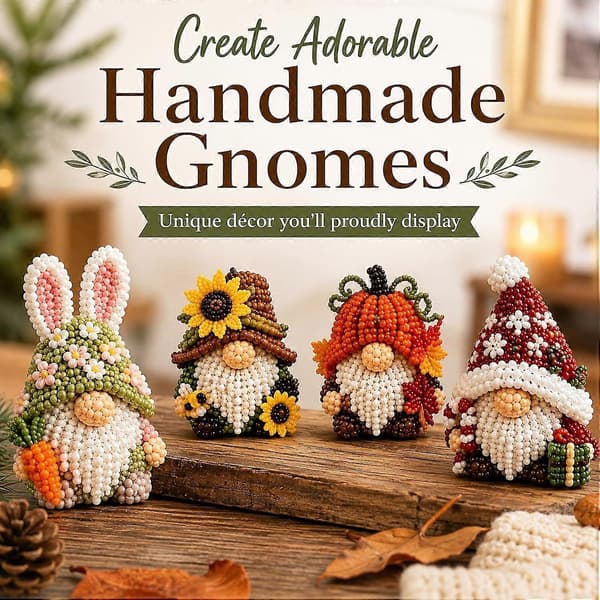 3D Beaded Gnome Craft Kit, DIY Handmade Bead Art Kit for Kids, Teens & Adults, Beginner-Friendly Craft Activity with Complete Materials & Ins C