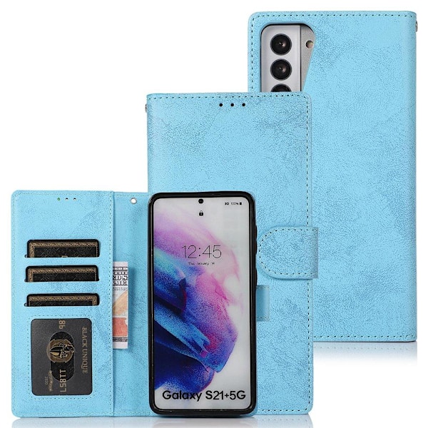 Genomtänkt Plånboksfodral (LEMAN) - Samsung Galaxy S21 Plus Ljusblå Ljusblå