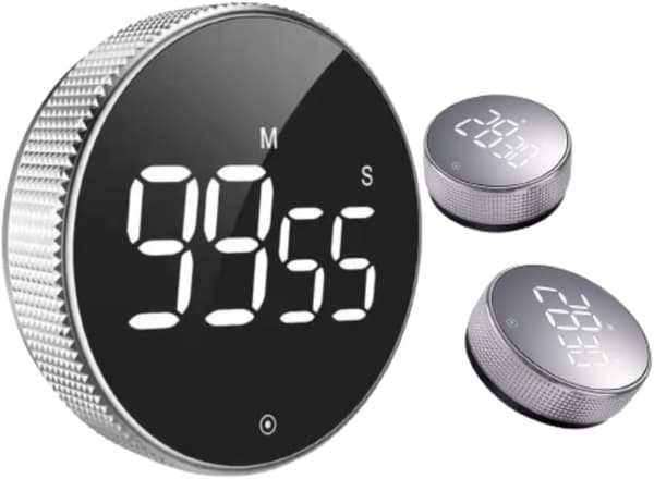 Magnetisk digital køkkentimer - Stor digital køkkentimer med LED-nedtællingsdisplay (sølv)