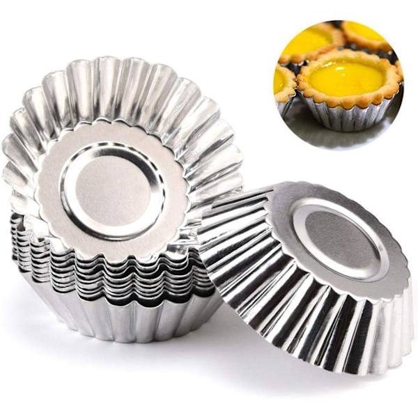 100 st Silver Tone Rostfritt Stål Ägg Tårtform Skål-Form Ägg Tårt Cupcake Kaka Cookie Form Pudding Form Bakverktyg