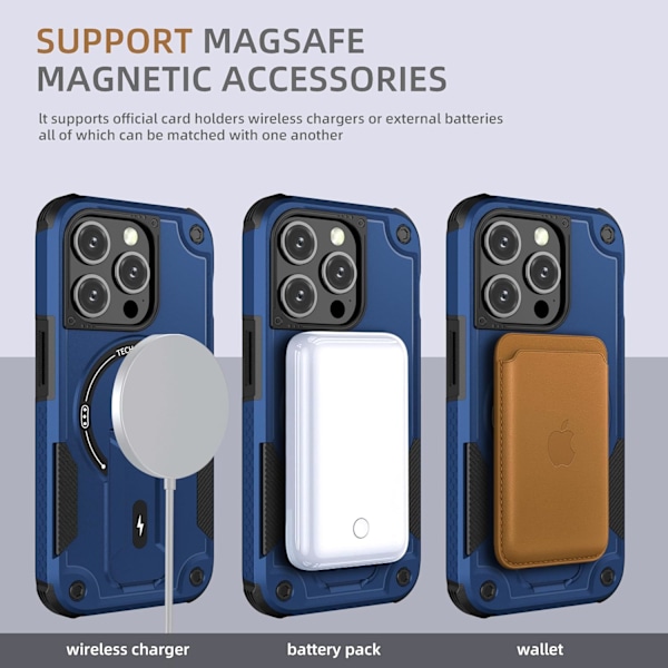 Magnetiskt iPhone-fodral med stativ, kompatibelt med MagSafe, robust inbyggt stativ, militärklassat fallskydd stötsäkert för iPhone Blue iPhone 11 Blue iPhone 11
