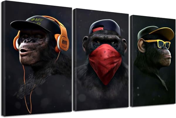 Wise Monkeys Canvas Väggkonsttryck Canvasutskrift för vardagsrum Modern heminredning 30x50cm 3 delar Endast canvas