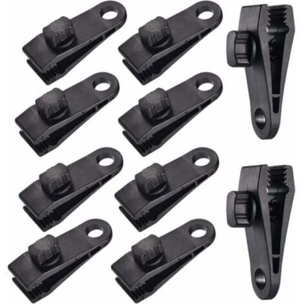 10-pack clips för presenningar, tält, bilar, camping, svart