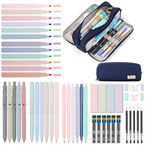 Double-Layer Double-Opening Pencil Case, Multifunctional Large Capacity Desktop Organizer - Navy Blue