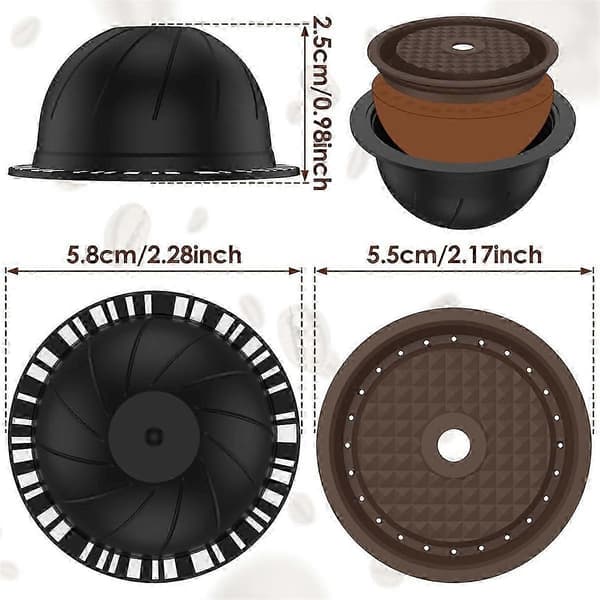 5 Reusable Vertuo Capsules for Nespresso Machine, Coffee Capsule with 2 Silicone Lids, 1 Spoon and Brush