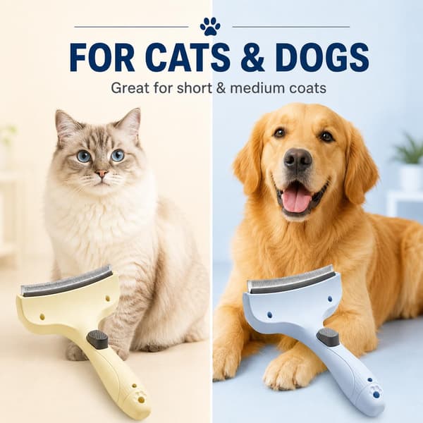 Fjernelsesværktøj til kæledyrshår, ABS selvrensende hundehårbørste/kattehårskam (blå)