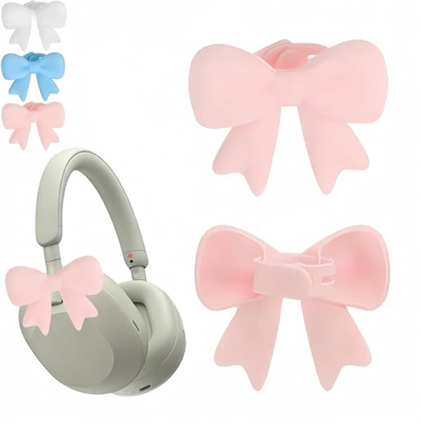 Silicone Bow Headphone Accessories, Cute Headphone Decorations, Silicone Bow Flirty Headphone Clip Decor (Pink).