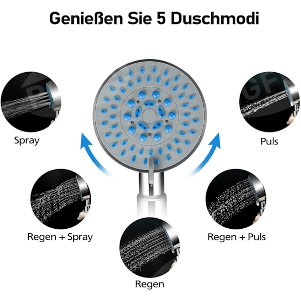 5-läges duschset med duschstång, handdusch, duschslang för badrum