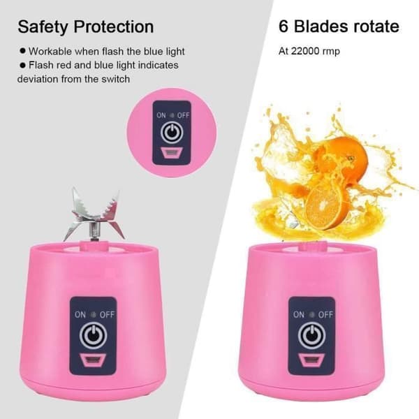 Miniblender - 400 ml - Rosa - USB-genopladelig - 6 3D-blade