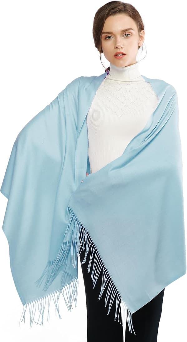 Dame Pashmina Sjaler og Wraps til Bryllupssjaler til Kvinder Vinter Pale Blue
