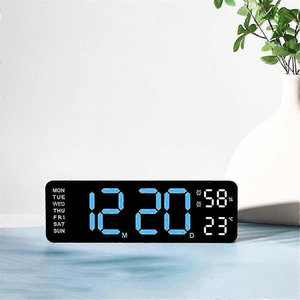 Stor digital väggklocka LED Temperatur Luftfuktighet 12/24H Grön