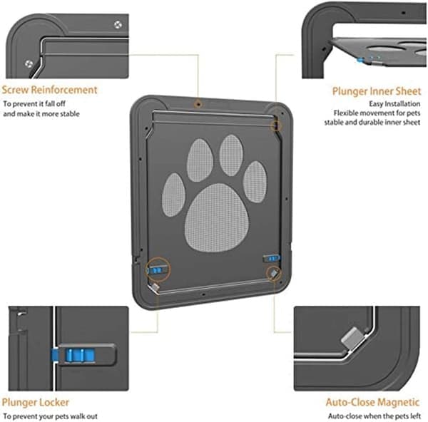 Pet Dog Cat Screen Door with Magnetic Flap for Sliding Doors (Small) - Automatic Locking/Lockable