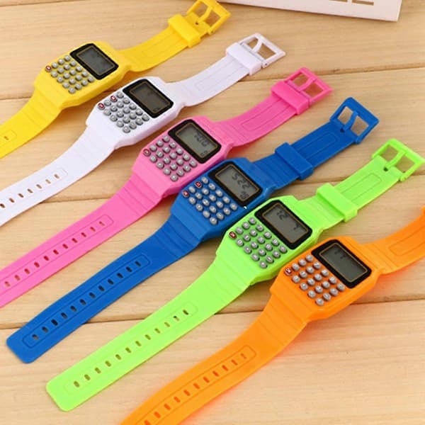 Mote Barn Silikon Dato Multifunksjonell Elektronisk Kalkulator Armbåndsur White