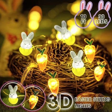 Påskelysslynge, 2M 20 LED Påskeegglys, Batteridrevet, Påskekyllingegglys for Påskefestdekorasjon, Utendørs