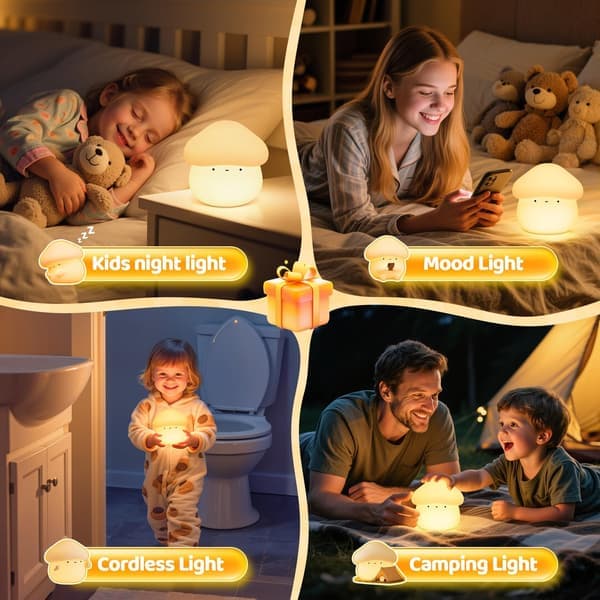 Mushroom Lamp, Timed Mushroom Night Light for Kids, Dimmable and Easy-to-Control Cute Lamp, Soft Silicone Night Light.