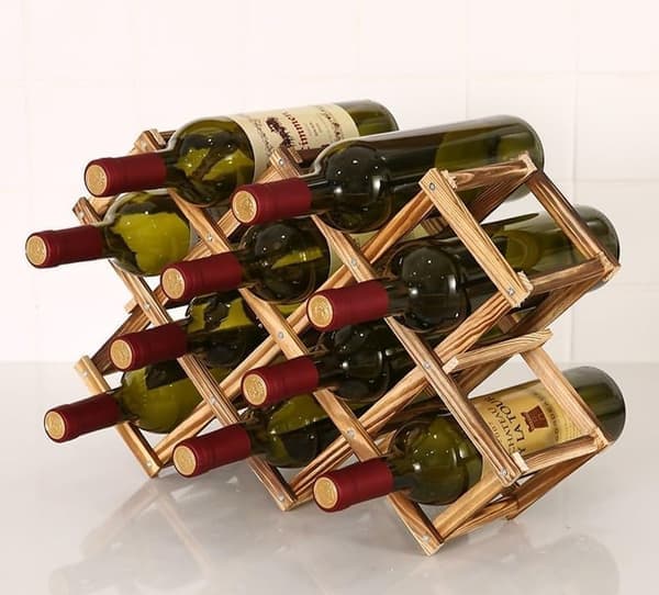 This freestanding stackable wine rack unit is suitable for countertops and cabinets and features a foldable design. One size fits all.