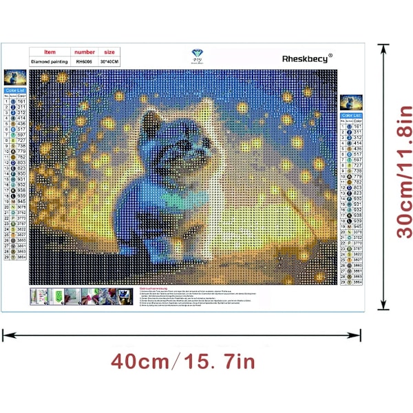 Gör-det-själv - diamond painting : Cat & Fireflies (30x40 cm)