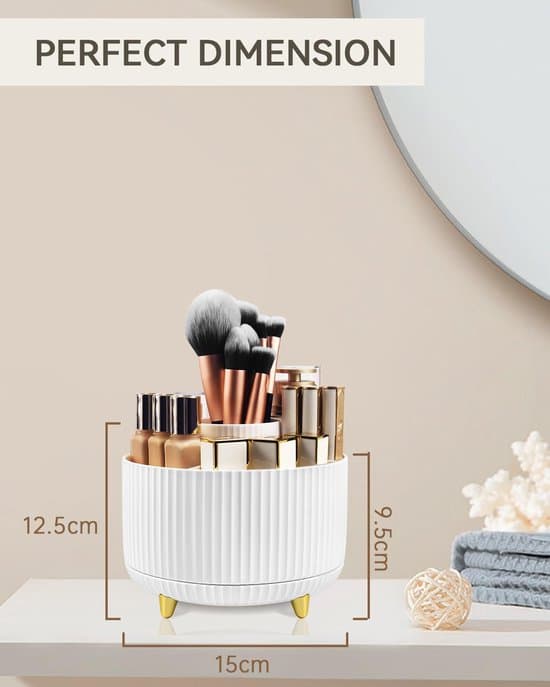 Makeup Organizer - 360° Roterbar - Hvid - Velegnet til soveværelse og badeværelse