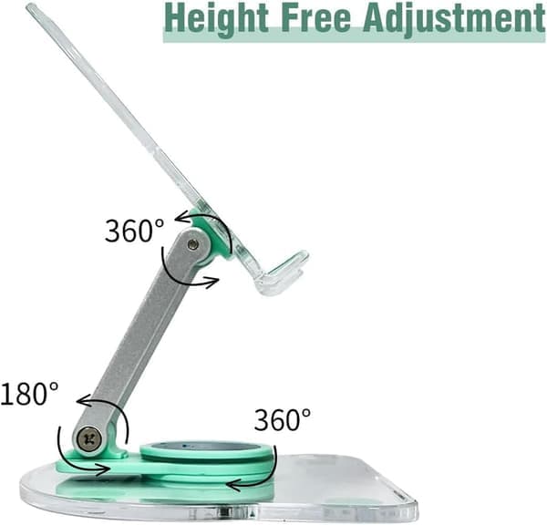 Acrylic Tablet Holder with 360° Rotation - Foldable Adjustable Stand for iPad Pro/Air/Mini, Desk Display (Black)
