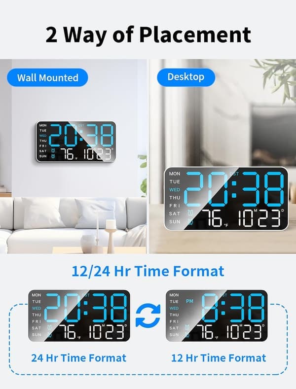 8.4-inch Large Digital Wall Clock LED Alarm Clock Large Digits Date Temperature Daylight Saving Time Modern Desk Decoration.