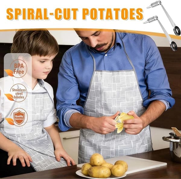 Kartoffelspiralizer – 2-delt sæt i rustfrit stål – Manuel betjening til kreative snacks og pynt – 1 sæt