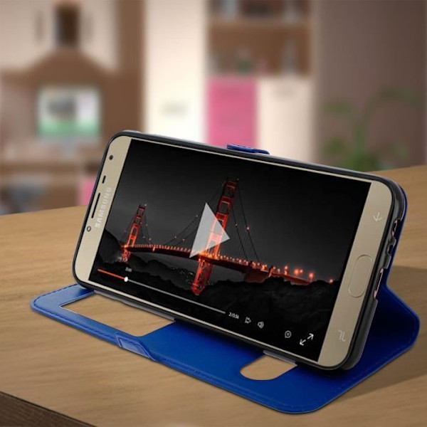 Etui Folio - AVIZAR - Samsung Galaxy J4 Plus - Dubbel Fönster - Stöd Funktion - Blå Blå