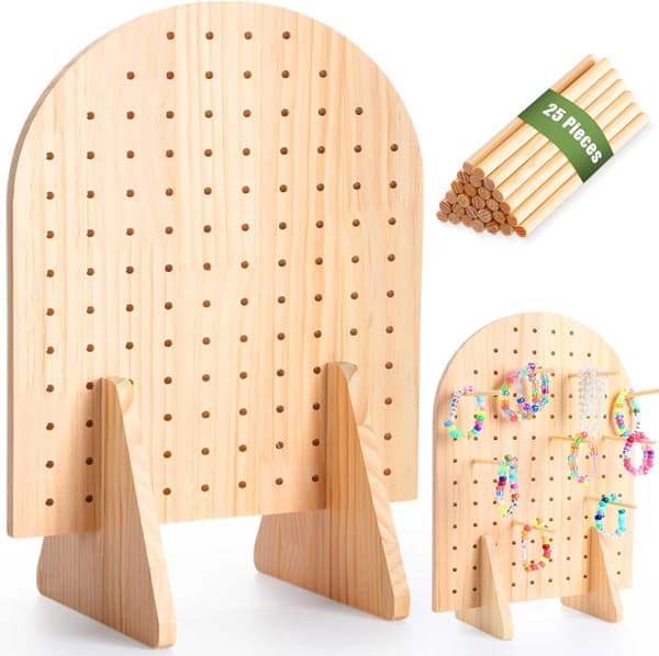 1 sæt nøglering display stativ træ pegboard display stativ med 25 stykker stifter ovalt armbånd arrangør