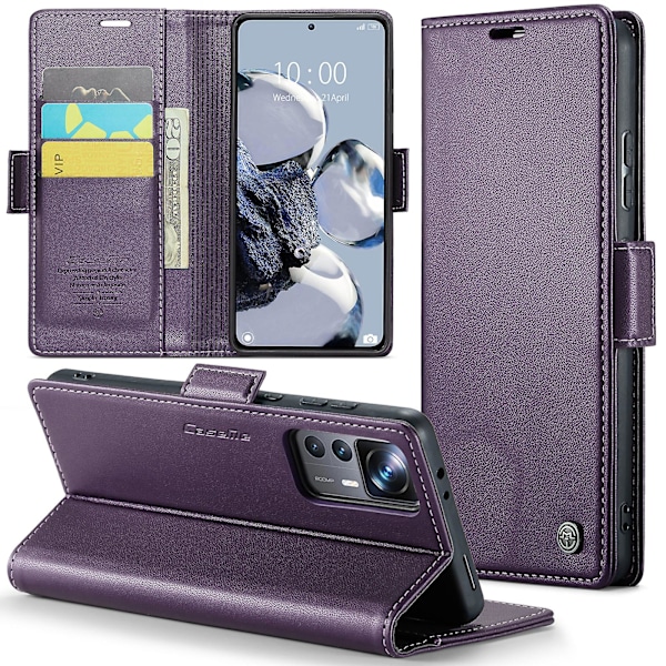 Caseme 023-serien för Xiaomi 12t 5g / 12t Pro 5g / Redmi K50 Ultra Phone Case Rfid Blocking Pu Leather Flip Cover Purple Purple