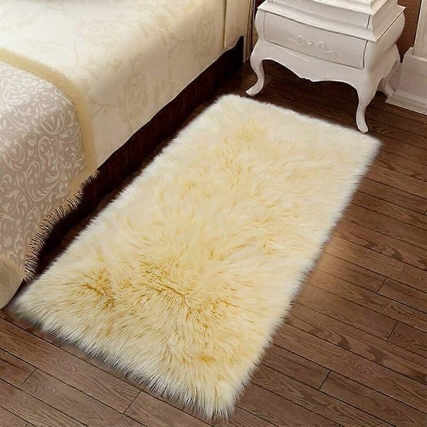 Superblød Tæppe, Fluffy Tæppe, Sengekantstæppe til Soveværelsesgulv, 40*60cm, Beige