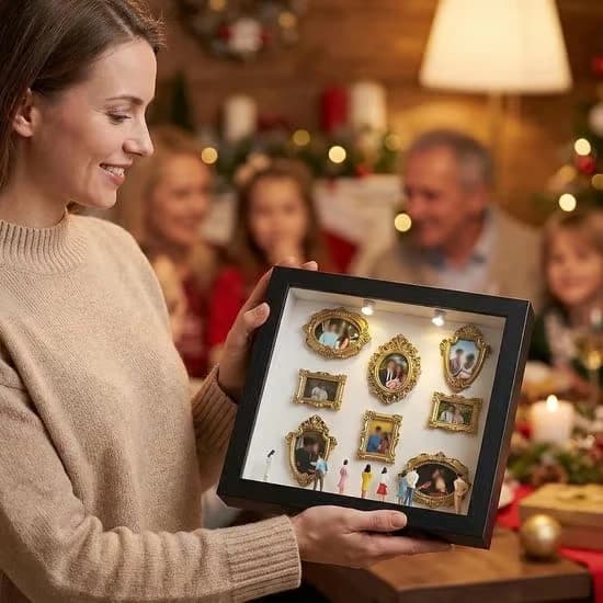DIY Shadow Box - 25.5 x 25.5 cm - Mini Photo Frame with LED - DIY Mini Museum Silhouette Box - Complete Set with 8 Miniature Figures & 8 Gold Frames