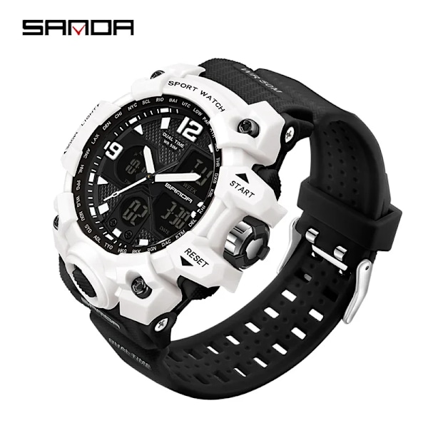 SANDA Herr Militärklockor Vit Watch LED Digital 50M vattentät watch Herr Multifunktionsklocka Relogio Masculino 942 Ms white black 942 Ms white black