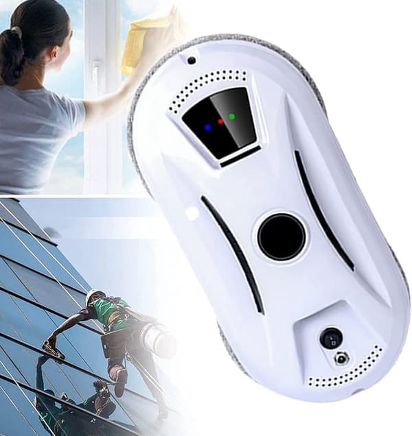 Window Cleaning Robot for Glass - Strong Suction Glass Cleaning Robot with Remote Control - Automatic Robotic Cleaner for Vertical Surfaces - White