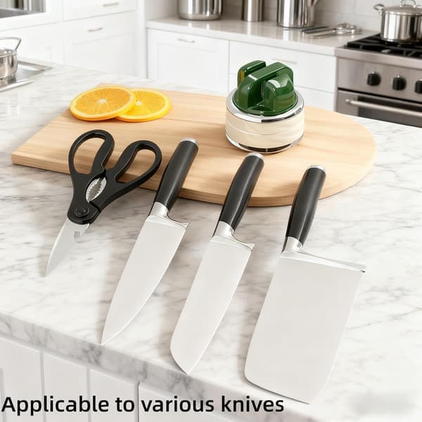 Kitchen Knife Sharpener with Suction Cup Base - Hands-Free Foldable Multi-Sharpener for Chef Knives, Meat Cleavers, Fruit Knives, and Scissors (Green)