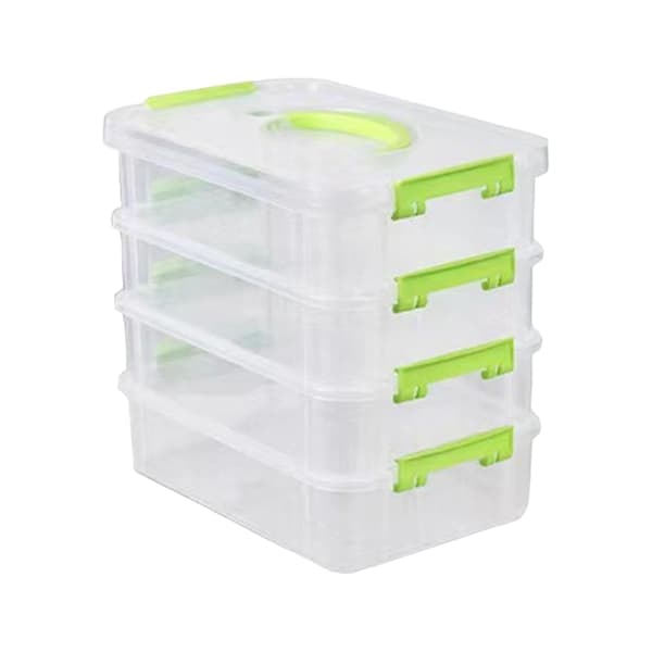 Stackable Storage Box Cosmetic Organizing Box for Playroom Countertop Office Green Handle