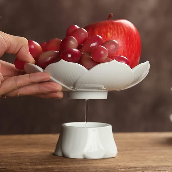 Fruktskål på fot, mittpunkt Kompottskål på fot Keramisk dessertskål Serveringsbricka Displayställ Lotus Dräneringsfat