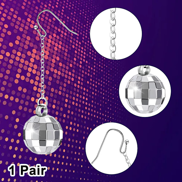 Discokula örhängen, 60-70-talets örhängen Silver Discokula örhängen Glas glittrande örhängen, Discofest retro modeaccessoarer för