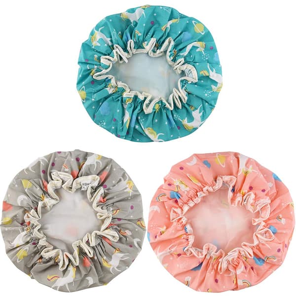 Dusjhetter, badehette for kvinner, vanntett og justerbar dobbeltlags dusjhette pink+gray+blue