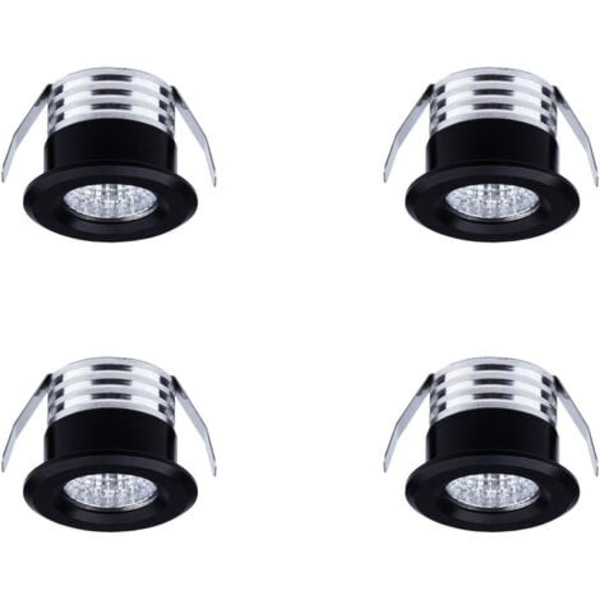 Set med 4 mini infällda LED-spotlights, 3 W, varmvit svart