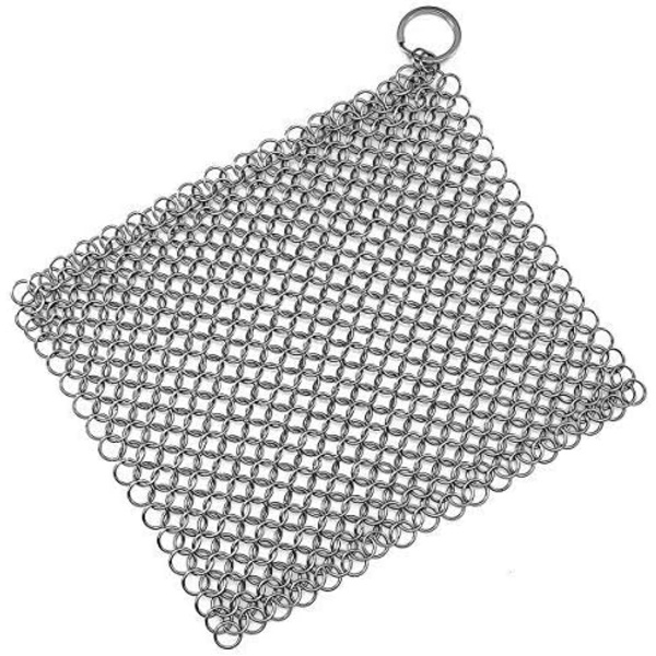 Rostfritt stål gjutjärn stekpanna Rengöring gjutjärn skrapa 316 Chainmail Scrubber för gjutjärnspannor, förkryddade stekpannor, grillpannor, BBQ-grillar,