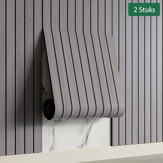 Selvklebende 3D Veggpanel – 2 Stykker – Grå Eike-look – PVC – 300 x 40 cm – For Vegger og Tak – Lyddempende