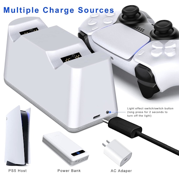 Laddningsstation för PS5, laddningsstation för PS5-kontroller med justerbart ljus, snabbladdningsdocka för Playstation 5-kontroller,