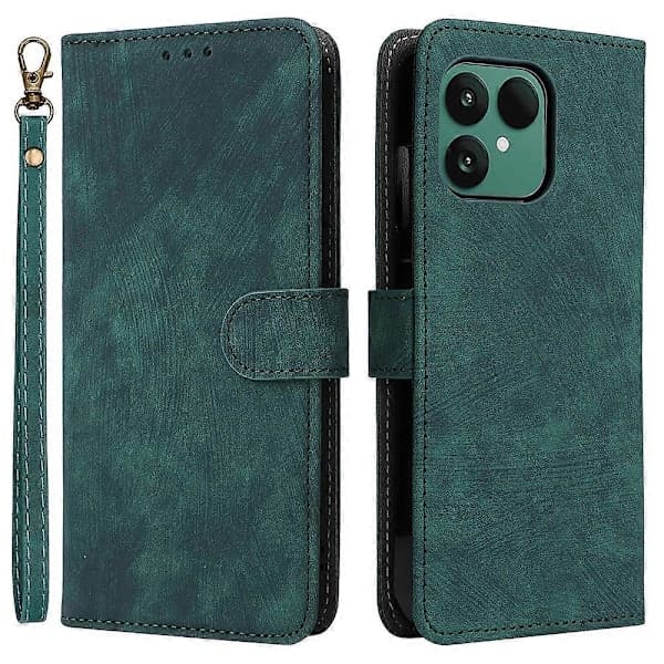 TKdaddy Fairphone 6 PU læderpung etui med RFID-blokerende stativ og håndledsrem grøn