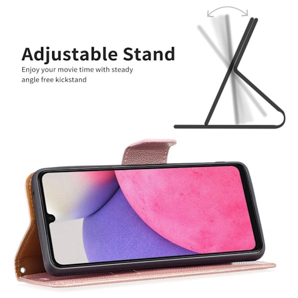 SKALO Samsung A33 5G Premium Litchi Plånbok - Roséguld Rosa guld