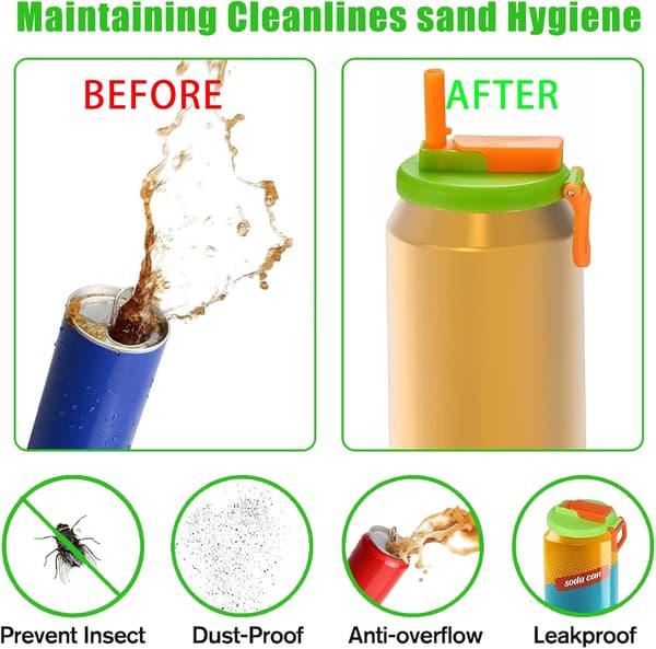 4-pack can lids with straws, soda can lids, reusable decorations for beverage cans