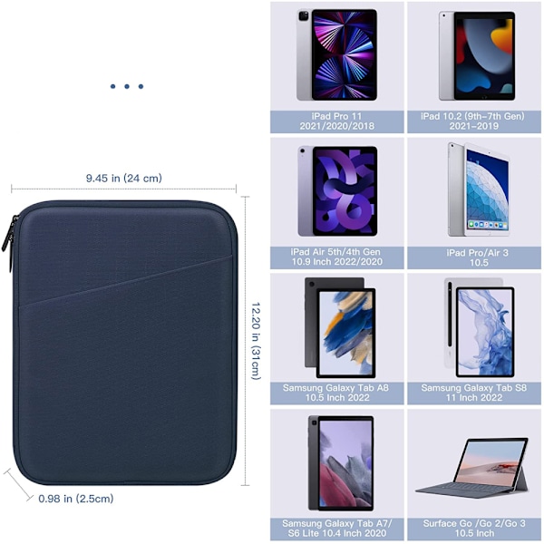 Dadanism 9-11 tums surfplattafodral kompatibel med iPad 10.2 2021-2019, iPad Pro 11 2021-2018, iPad Air 4 10.9 2020, Galaxy Tab A8 10.5/Tab A7/S6