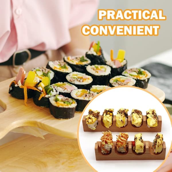 Træ Sushi Temaki Holder Bakke 5-Rum Sushi Håndrulle & Taco Display Stativ Rustikt Serveringsstativ til Fester Restauranter & Hjemmemiddage