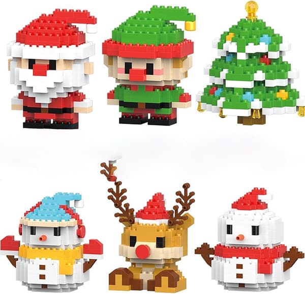 Jule-mikrobyggeklodssæt til voksne og børn, DIY mini-klodsdukker, pædagogisk julepynt 6 stk.