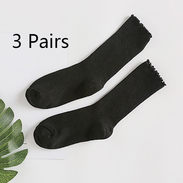 Damstrumpor. Volang Turn-Cuff Casual Ankle Socks Andas Cool Knit Cotton Lettuce Crew Frilly Sock 3 Pack