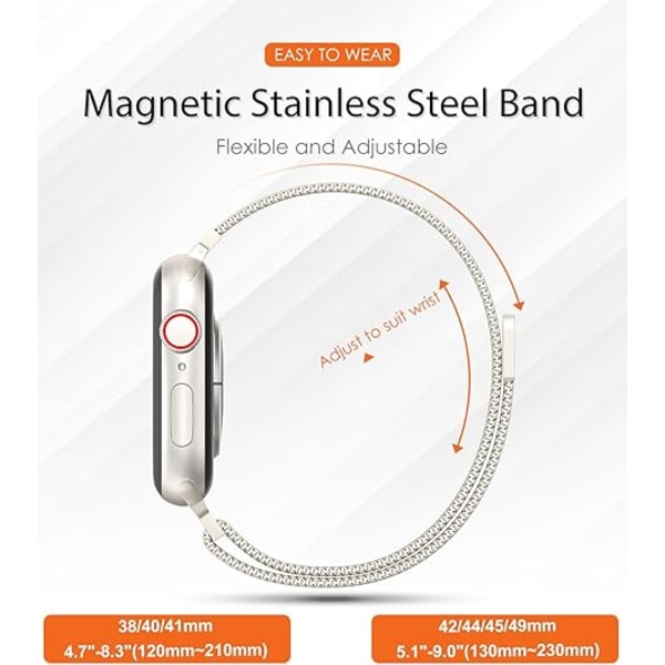 Klockarmband, kompatibelt med Apple Watch-armband 38 mm 40 mm 41 mm för kvinnor och män, magnetiska band för iWatch-armband serie 9 8 7 6 5 4 3 SE Starlight